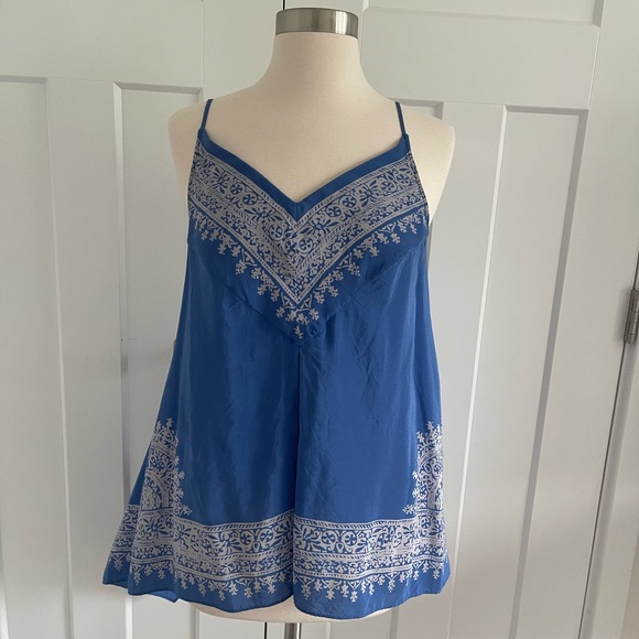 Anthropologie Silk HD in Paris Moonset scarf silk tank top size 4 - Picture 2 of 6